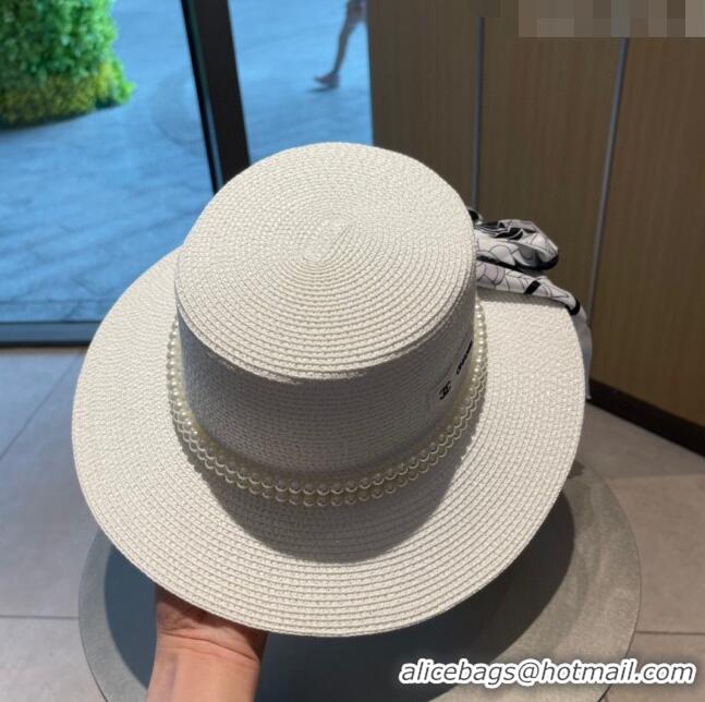 Unique Discount Chanel Straw Hat with Pearl CH22710 White 2023