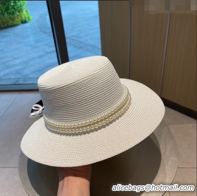 Unique Discount Chanel Straw Hat with Pearl CH22710 White 2023