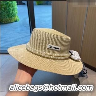 Good Product Chanel Straw Hat with Pearl CH22709 Beige 2023