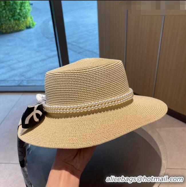 Good Product Chanel Straw Hat with Pearl CH22709 Beige 2023