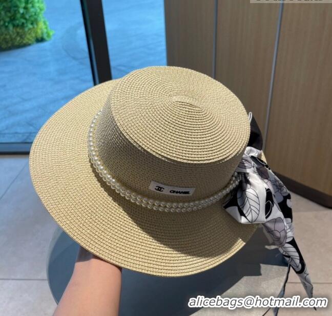 Good Product Chanel Straw Hat with Pearl CH22709 Beige 2023