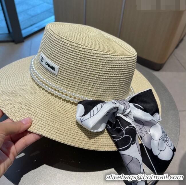 Good Product Chanel Straw Hat with Pearl CH22709 Beige 2023