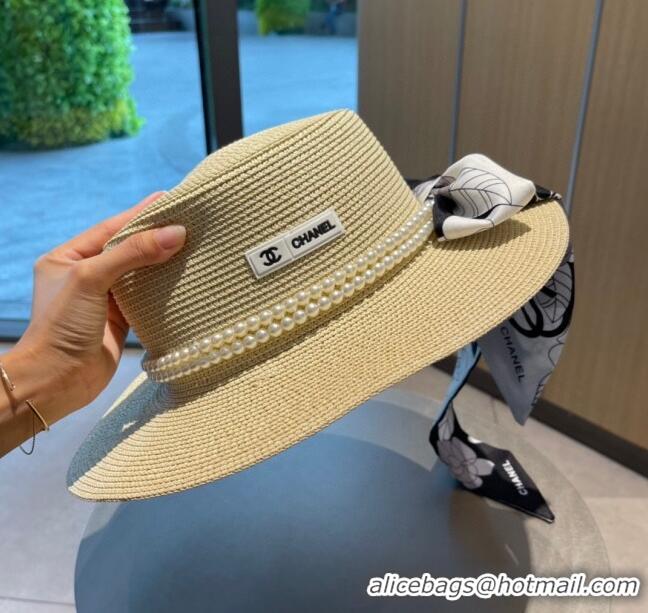 Good Product Chanel Straw Hat with Pearl CH22709 Beige 2023