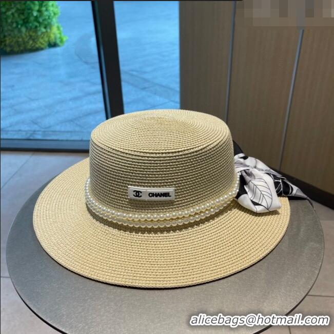 Good Product Chanel Straw Hat with Pearl CH22709 Beige 2023