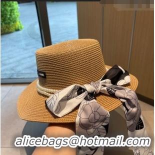 Famous Brand Chanel Straw Hat with Pearl CH22708 Brown 2023