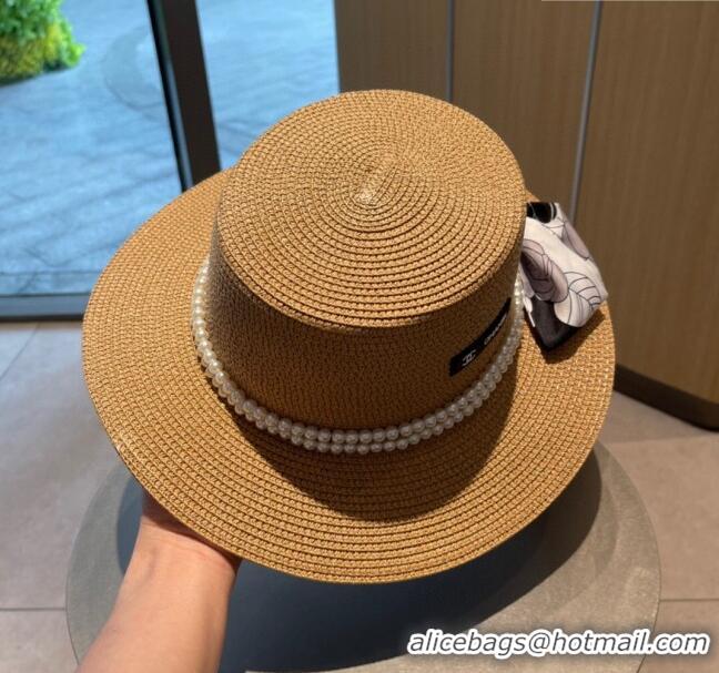 Famous Brand Chanel Straw Hat with Pearl CH22708 Brown 2023