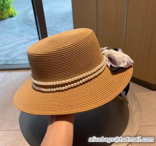 Famous Brand Chanel Straw Hat with Pearl CH22708 Brown 2023