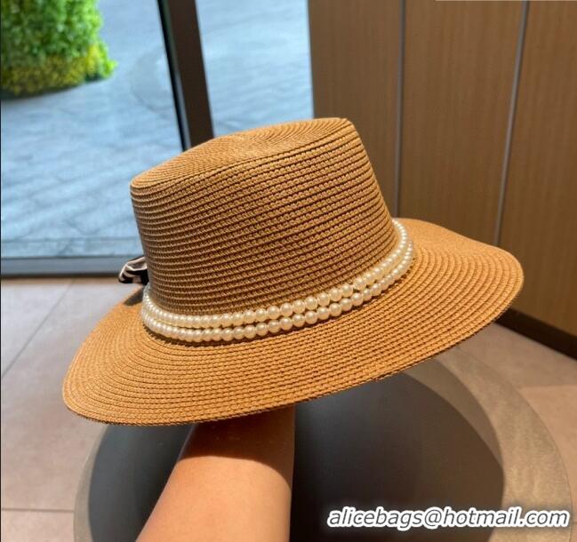 Famous Brand Chanel Straw Hat with Pearl CH22708 Brown 2023