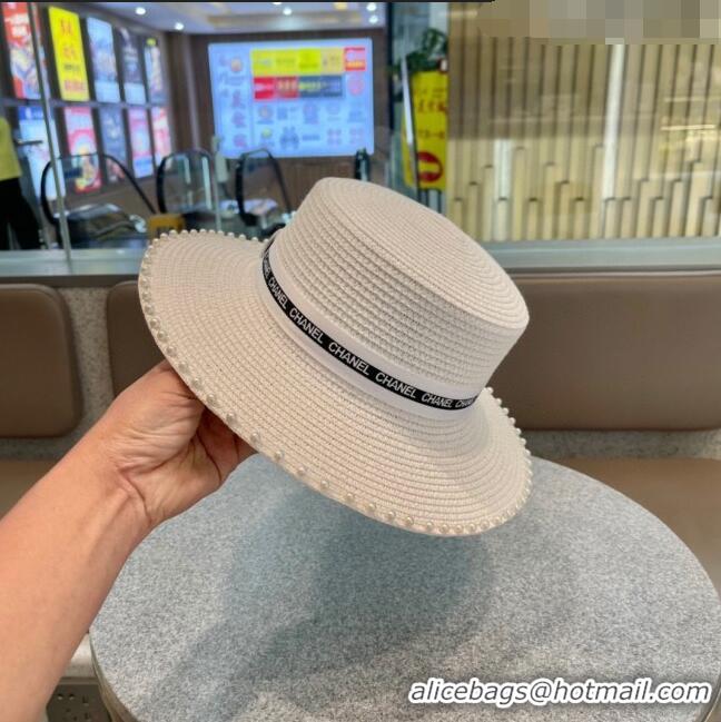 Reasonable Price Chanel Straw Hat with Pearl CH22706 White 2023