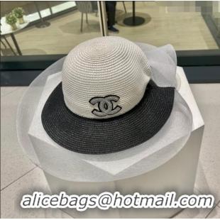 Modern Classic Chanel Straw Hat CH22705 White/Black 2023