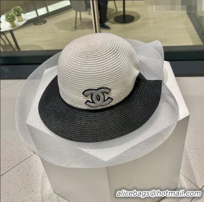 Modern Classic Chanel Straw Hat CH22705 White/Black 2023