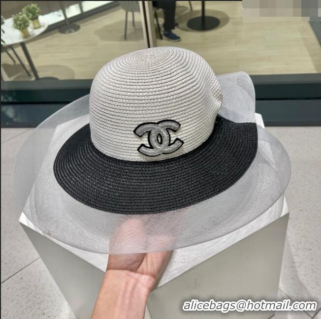 Modern Classic Chanel Straw Hat CH22705 White/Black 2023