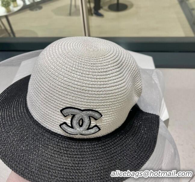 Modern Classic Chanel Straw Hat CH22705 White/Black 2023