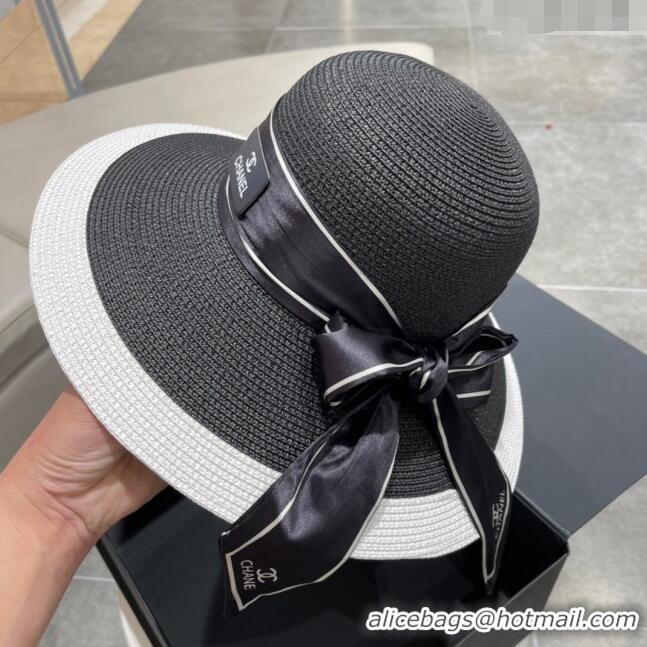 New Cheap Chanel Straw Hat CH22703 Black 2023