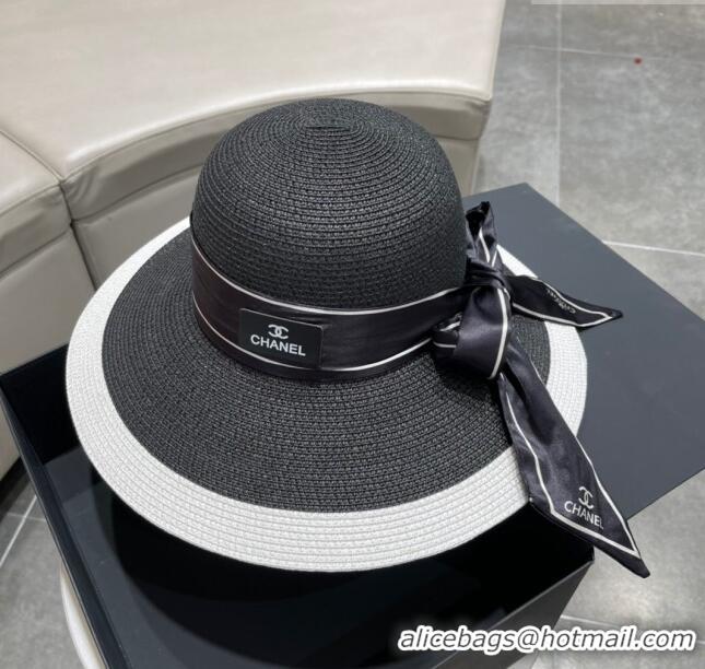 New Cheap Chanel Straw Hat CH22703 Black 2023