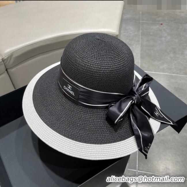 New Cheap Chanel Straw Hat CH22703 Black 2023