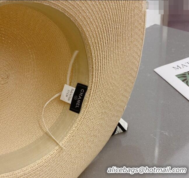 Well Crafted Chanel Straw Wide Brim Hat with Pearls Band 0307 Beige 2023