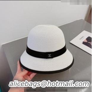 Shop Fashion Chanel Straw Bucket Hat with CC Band 0308 White 2023