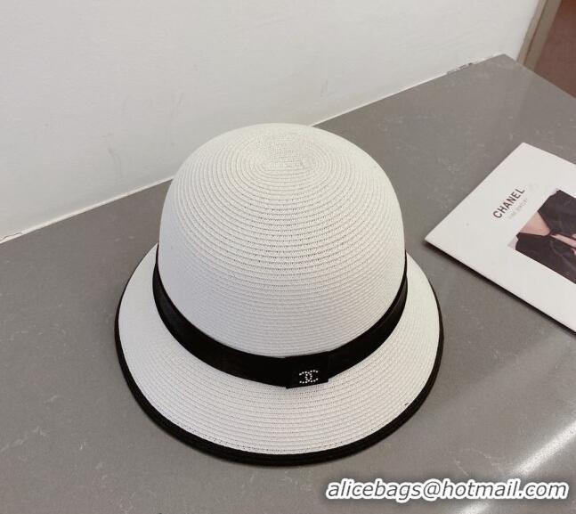 Shop Fashion Chanel Straw Bucket Hat with CC Band 0308 White 2023