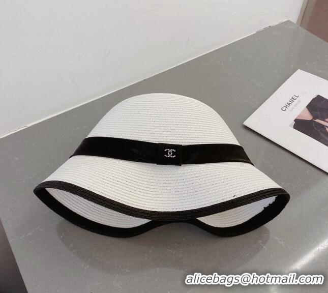 Shop Fashion Chanel Straw Bucket Hat with CC Band 0308 White 2023