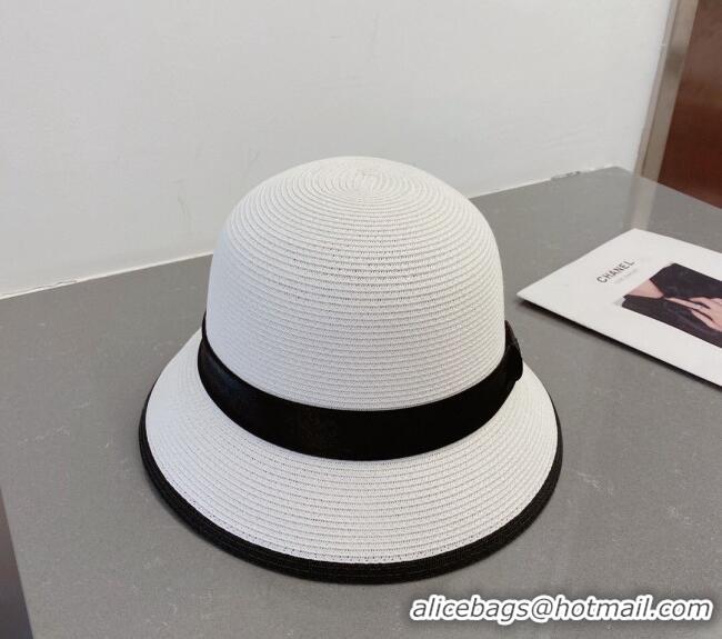 Shop Fashion Chanel Straw Bucket Hat with CC Band 0308 White 2023