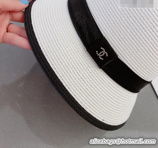 Shop Fashion Chanel Straw Bucket Hat with CC Band 0308 White 2023