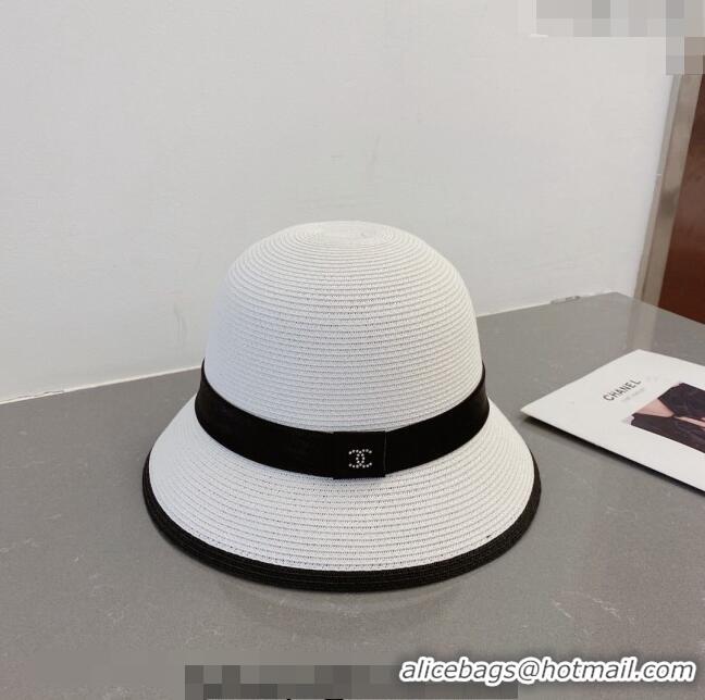 Shop Fashion Chanel Straw Bucket Hat with CC Band 0308 White 2023