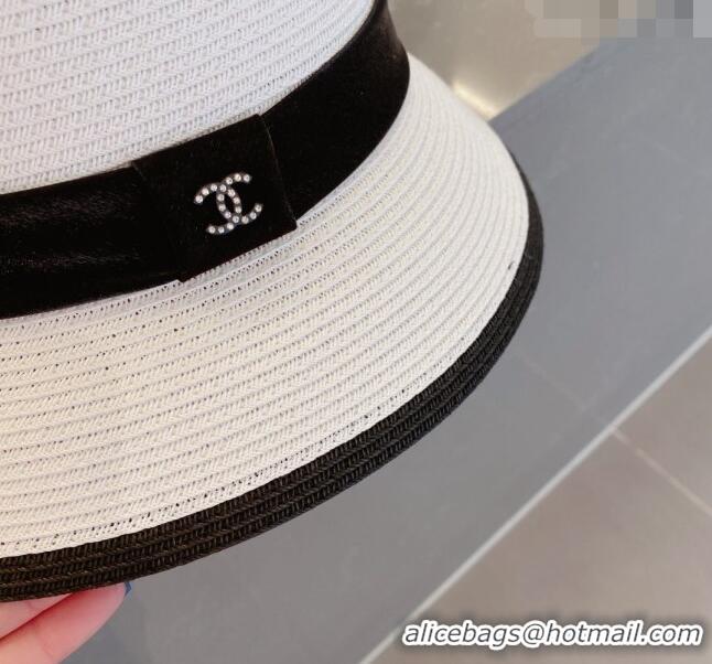 Shop Fashion Chanel Straw Bucket Hat with CC Band 0308 White 2023