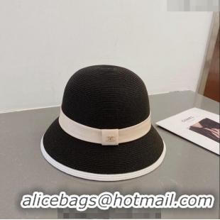 Promotional Chanel Straw Bucket Hat with CC Band 0308 Black 2023