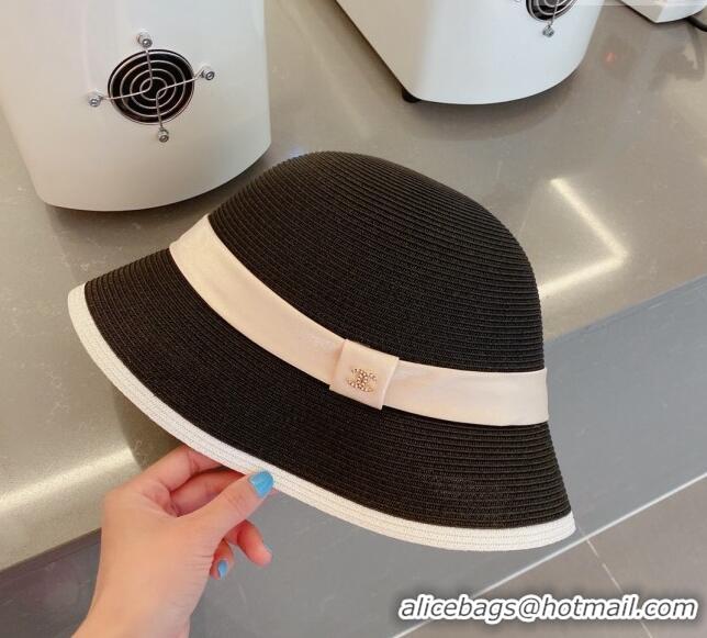 Promotional Chanel Straw Bucket Hat with CC Band 0308 Black 2023