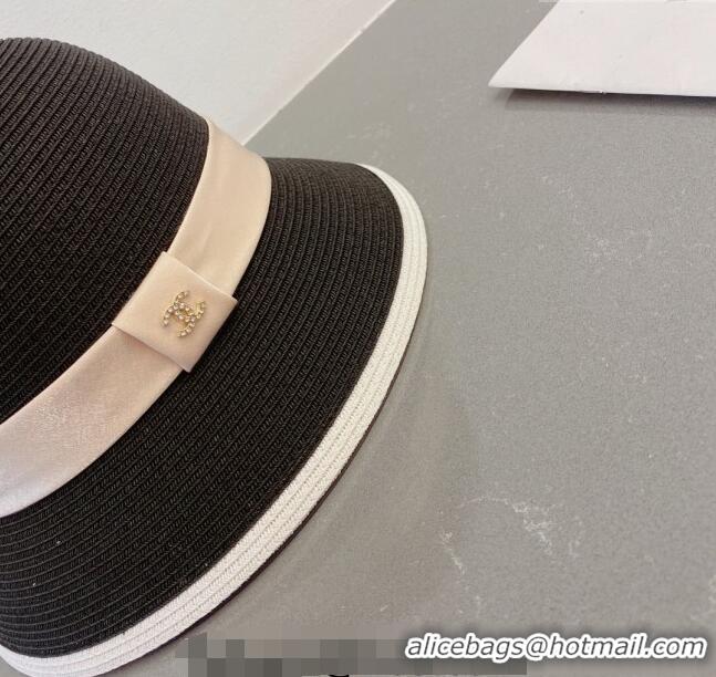 Promotional Chanel Straw Bucket Hat with CC Band 0308 Black 2023