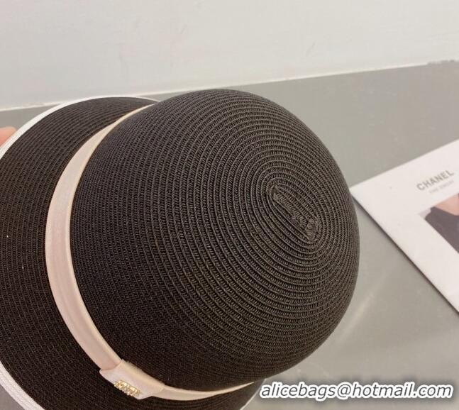 Promotional Chanel Straw Bucket Hat with CC Band 0308 Black 2023