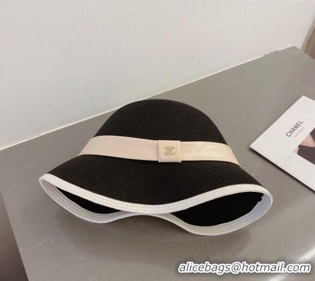 Promotional Chanel Straw Bucket Hat with CC Band 0308 Black 2023