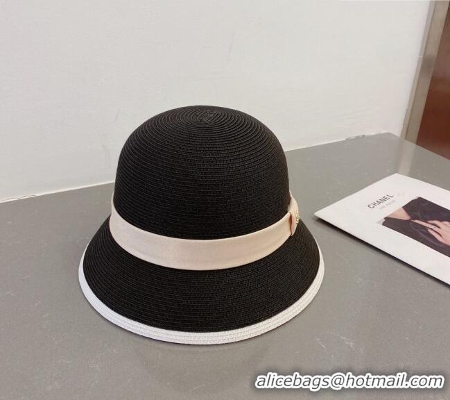 Promotional Chanel Straw Bucket Hat with CC Band 0308 Black 2023