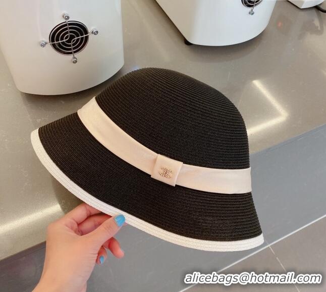 Promotional Chanel Straw Bucket Hat with CC Band 0308 Black 2023