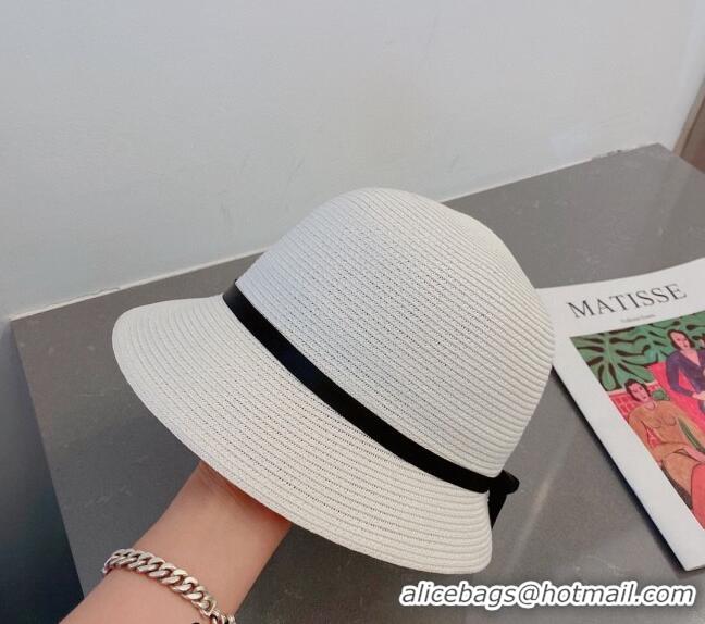 Top Quality Chanel Straw Bucket Hat with CC Bow 030806 White 2023