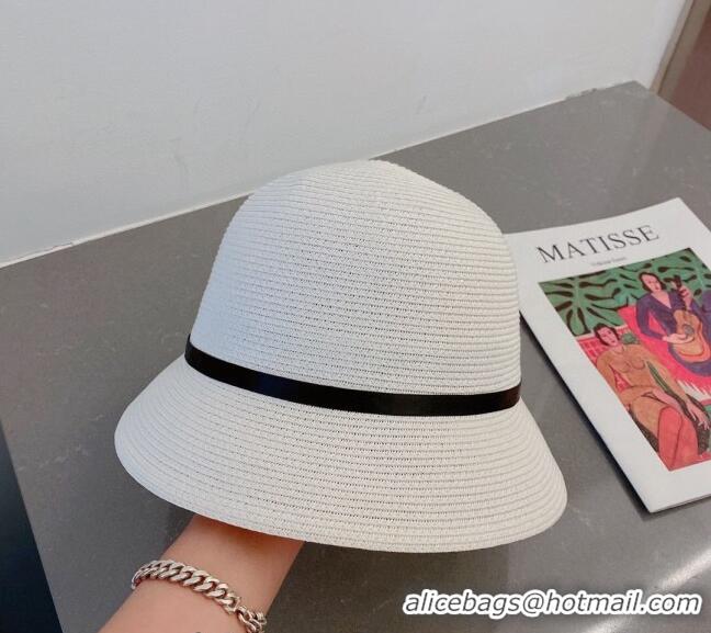 Top Quality Chanel Straw Bucket Hat with CC Bow 030806 White 2023