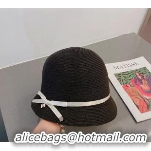 Cheapest Chanel Straw Bucket Hat with CC Bow 030806 Black 2023