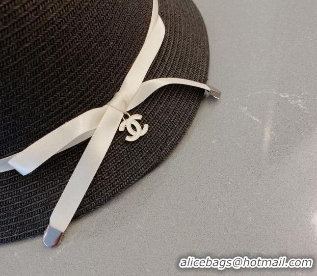 Cheapest Chanel Straw Bucket Hat with CC Bow 030806 Black 2023