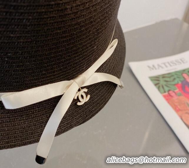 Cheapest Chanel Straw Bucket Hat with CC Bow 030806 Black 2023