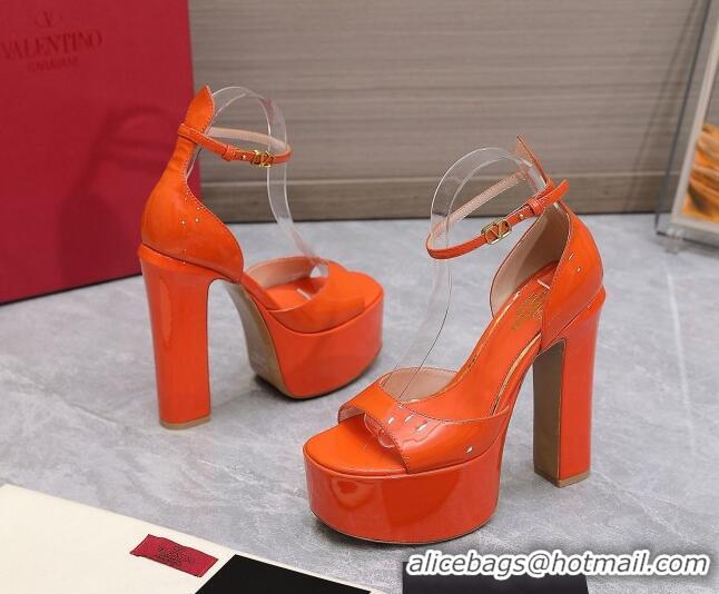 Custom Valentino Patent Leather High Heel Platform Sandals 15.5cm Orange 112979