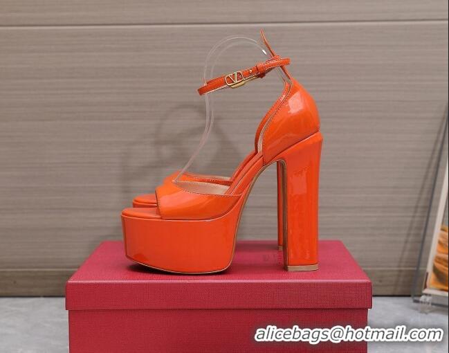 Custom Valentino Patent Leather High Heel Platform Sandals 15.5cm Orange 112979