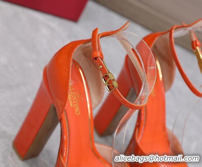 Custom Valentino Patent Leather High Heel Platform Sandals 15.5cm Orange 112979