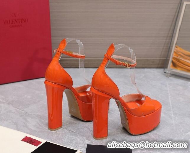 Custom Valentino Patent Leather High Heel Platform Sandals 15.5cm Orange 112979