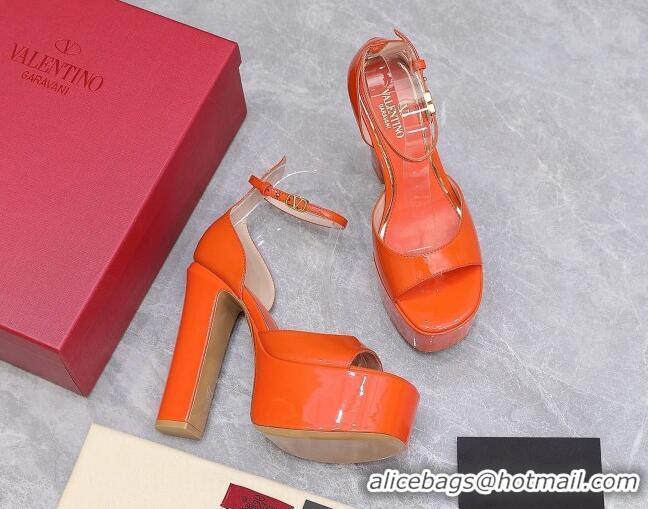 Custom Valentino Patent Leather High Heel Platform Sandals 15.5cm Orange 112979