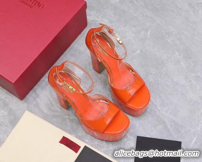 Custom Valentino Patent Leather High Heel Platform Sandals 15.5cm Orange 112979