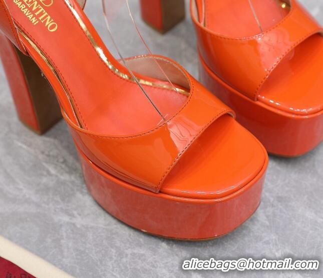 Custom Valentino Patent Leather High Heel Platform Sandals 15.5cm Orange 112979