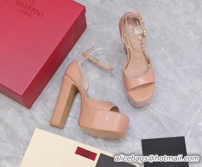 Grade Valentino Patent Leather High Heel Platform Sandals 15.5cm Nude 112981