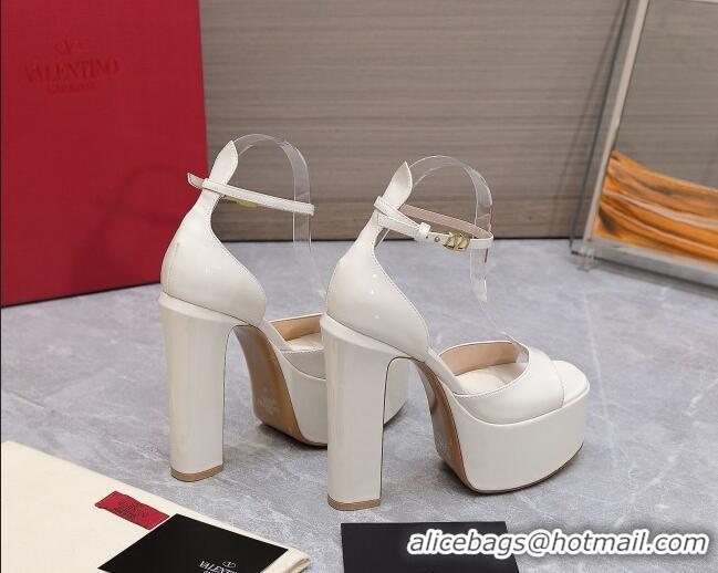 Top Design Valentino Patent Leather High Heel Platform Sandals 15.5cm White 112982