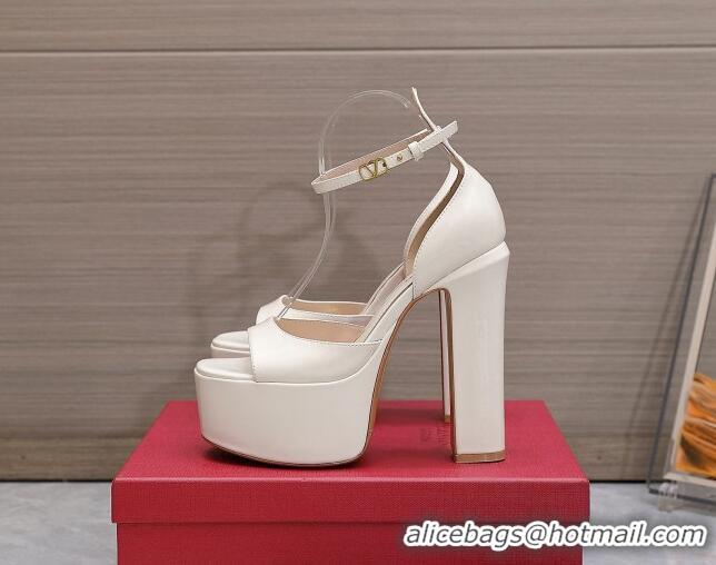 Top Design Valentino Patent Leather High Heel Platform Sandals 15.5cm White 112982